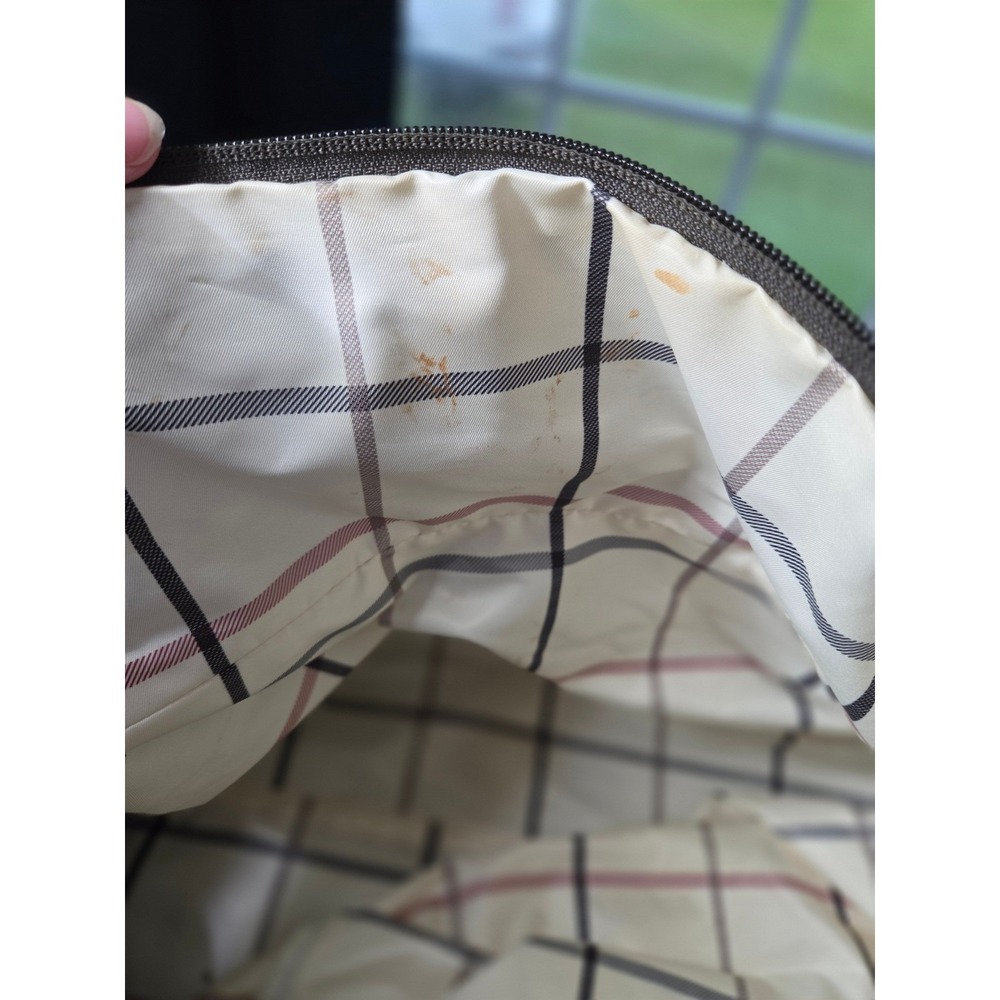 Peter Millar Canvas Duffel Bag Brown Olive Plaid Lining Weekend Travel Gym Bag - Picture 9 of 12